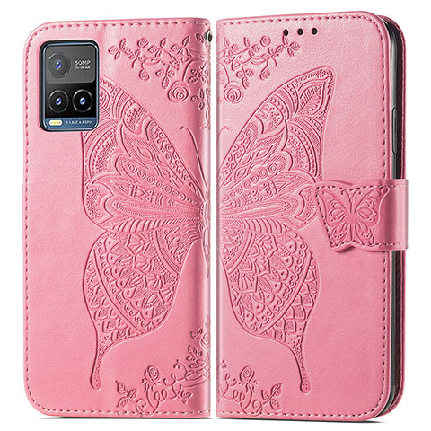 Funda de Cuero Cartera con Soporte Mariposa Carcasa para Vivo Y32 4G Rosa Roja