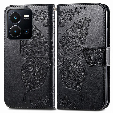 Funda de Cuero Cartera con Soporte Mariposa Carcasa para Vivo Y35 4G Negro