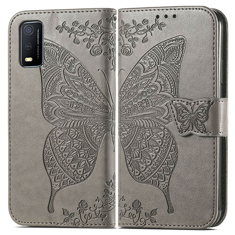 Funda de Cuero Cartera con Soporte Mariposa Carcasa para Vivo Y3s (2021) Gris