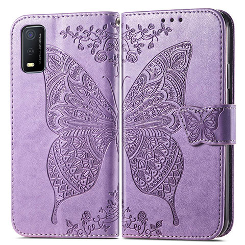 Funda de Cuero Cartera con Soporte Mariposa Carcasa para Vivo Y3s (2021) Purpura Claro