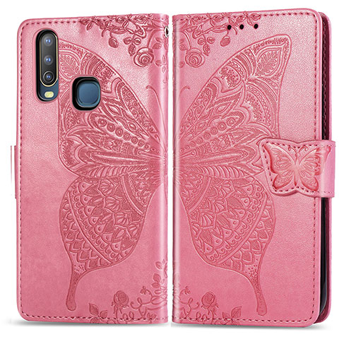 Funda de Cuero Cartera con Soporte Mariposa Carcasa para Vivo Y3s Rosa Roja