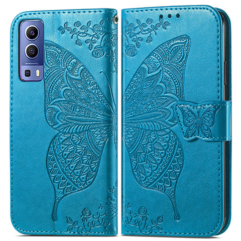 Funda de Cuero Cartera con Soporte Mariposa Carcasa para Vivo Y52 5G Azul