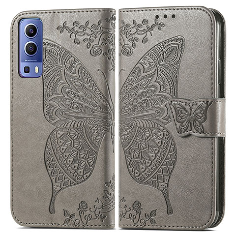 Funda de Cuero Cartera con Soporte Mariposa Carcasa para Vivo Y52 5G Gris