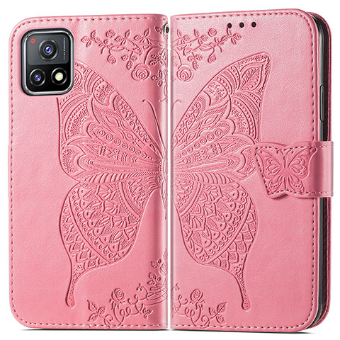 Funda de Cuero Cartera con Soporte Mariposa Carcasa para Vivo Y54s 5G Rosa Roja