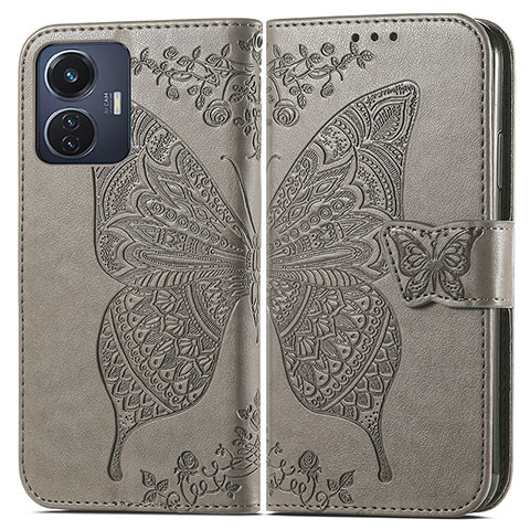 Funda de Cuero Cartera con Soporte Mariposa Carcasa para Vivo Y55 4G Gris