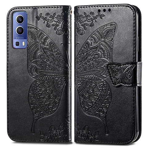 Funda de Cuero Cartera con Soporte Mariposa Carcasa para Vivo Y72 5G Negro