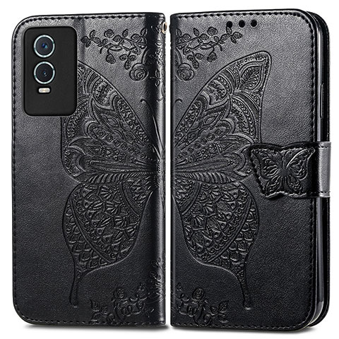 Funda de Cuero Cartera con Soporte Mariposa Carcasa para Vivo Y74s 5G Negro