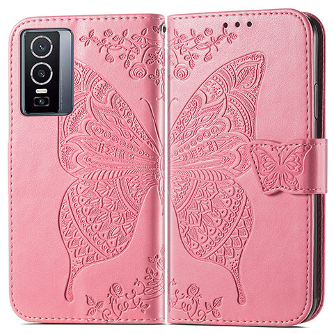 Funda de Cuero Cartera con Soporte Mariposa Carcasa para Vivo Y76 5G Rosa Roja