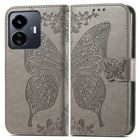 Funda de Cuero Cartera con Soporte Mariposa Carcasa para Vivo Y77 5G Gris