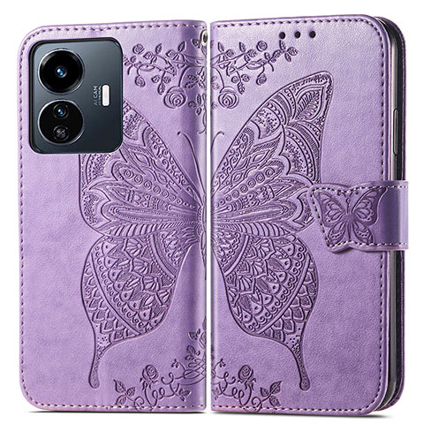 Funda de Cuero Cartera con Soporte Mariposa Carcasa para Vivo Y77e t1 Purpura Claro