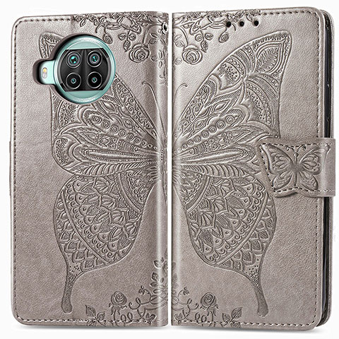 Funda de Cuero Cartera con Soporte Mariposa Carcasa para Xiaomi Mi 10i 5G Gris