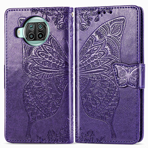 Funda de Cuero Cartera con Soporte Mariposa Carcasa para Xiaomi Mi 10i 5G Morado