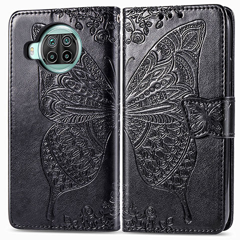 Funda de Cuero Cartera con Soporte Mariposa Carcasa para Xiaomi Mi 10i 5G Negro