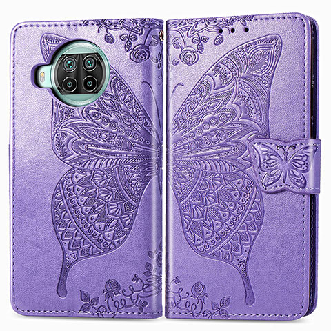 Funda de Cuero Cartera con Soporte Mariposa Carcasa para Xiaomi Mi 10T Lite 5G Purpura Claro