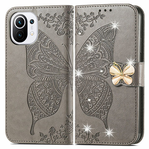 Funda de Cuero Cartera con Soporte Mariposa Carcasa para Xiaomi Mi 11 Lite 4G Gris