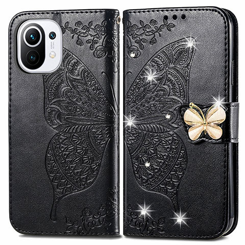 Funda de Cuero Cartera con Soporte Mariposa Carcasa para Xiaomi Mi 11 Lite 5G NE Negro