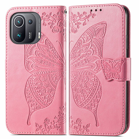 Funda de Cuero Cartera con Soporte Mariposa Carcasa para Xiaomi Mi 11 Pro 5G Rosa Roja