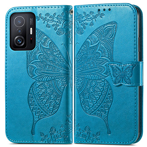 Funda de Cuero Cartera con Soporte Mariposa Carcasa para Xiaomi Mi 11T 5G Azul