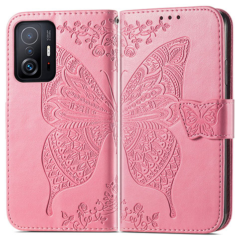 Funda de Cuero Cartera con Soporte Mariposa Carcasa para Xiaomi Mi 11T 5G Rosa Roja