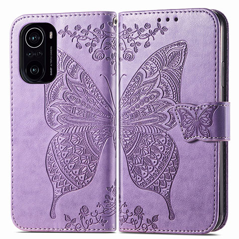 Funda de Cuero Cartera con Soporte Mariposa Carcasa para Xiaomi Mi 11X Pro 5G Purpura Claro