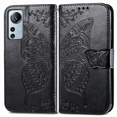 Funda de Cuero Cartera con Soporte Mariposa Carcasa para Xiaomi Mi 12 Lite 5G Negro