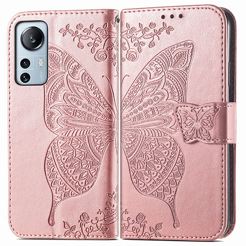 Funda de Cuero Cartera con Soporte Mariposa Carcasa para Xiaomi Mi 12S Pro 5G Rosa