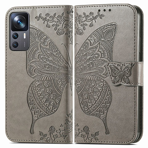 Funda de Cuero Cartera con Soporte Mariposa Carcasa para Xiaomi Mi 12T 5G Gris