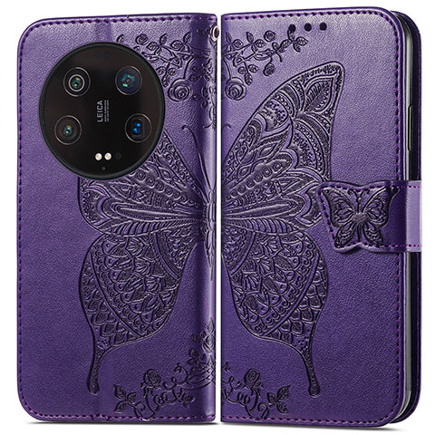 Funda de Cuero Cartera con Soporte Mariposa Carcasa para Xiaomi Mi 13 Ultra 5G Morado