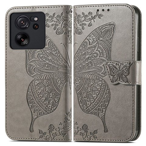 Funda de Cuero Cartera con Soporte Mariposa Carcasa para Xiaomi Mi 13T 5G Gris