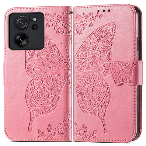 Funda de Cuero Cartera con Soporte Mariposa Carcasa para Xiaomi Mi 13T Pro 5G Rosa Roja