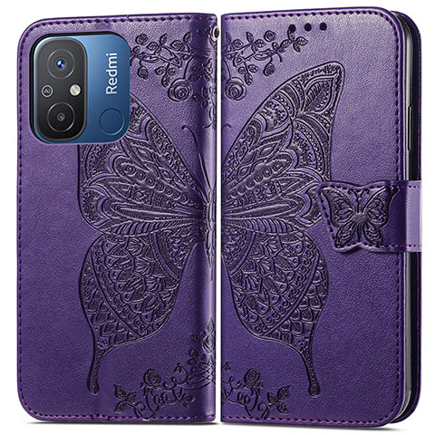 Funda de Cuero Cartera con Soporte Mariposa Carcasa para Xiaomi Poco C55 Morado