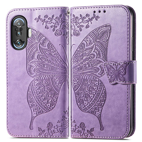 Funda de Cuero Cartera con Soporte Mariposa Carcasa para Xiaomi Poco F3 GT 5G Purpura Claro