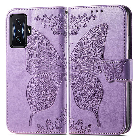 Funda de Cuero Cartera con Soporte Mariposa Carcasa para Xiaomi Poco F4 GT 5G Purpura Claro