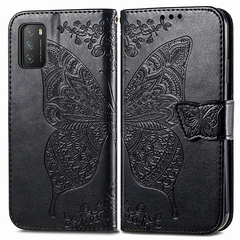 Funda de Cuero Cartera con Soporte Mariposa Carcasa para Xiaomi Poco M3 Negro