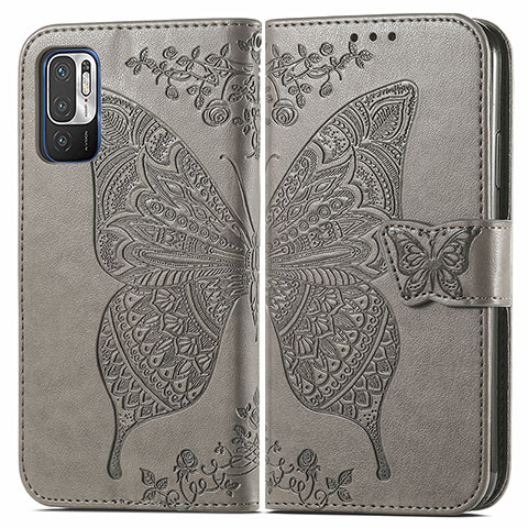 Funda de Cuero Cartera con Soporte Mariposa Carcasa para Xiaomi POCO M3 Pro 5G Gris