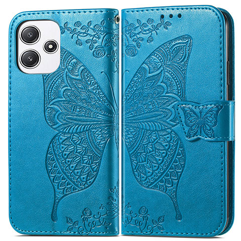 Funda de Cuero Cartera con Soporte Mariposa Carcasa para Xiaomi Poco M6 Pro 5G Azul