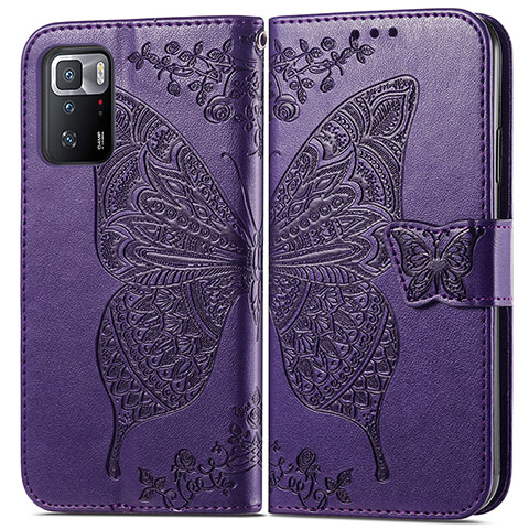 Funda de Cuero Cartera con Soporte Mariposa Carcasa para Xiaomi Poco X3 GT 5G Morado