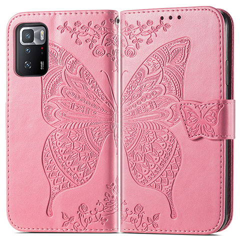 Funda de Cuero Cartera con Soporte Mariposa Carcasa para Xiaomi Poco X3 GT 5G Rosa Roja