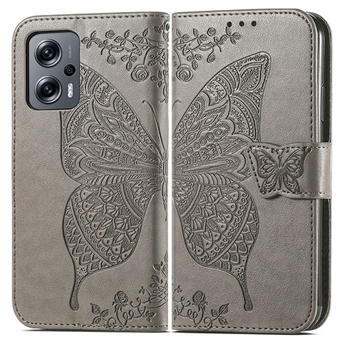 Funda de Cuero Cartera con Soporte Mariposa Carcasa para Xiaomi Poco X4 GT 5G Gris