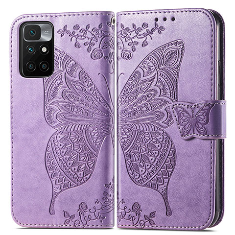 Funda de Cuero Cartera con Soporte Mariposa Carcasa para Xiaomi Redmi 10 (2022) Purpura Claro