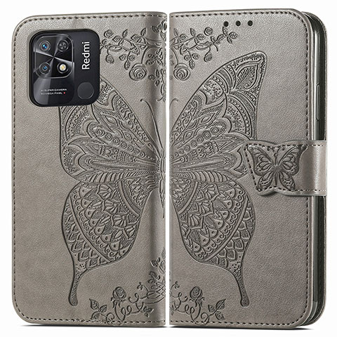 Funda de Cuero Cartera con Soporte Mariposa Carcasa para Xiaomi Redmi 10 Power Gris