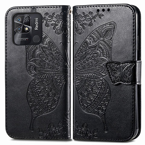 Funda de Cuero Cartera con Soporte Mariposa Carcasa para Xiaomi Redmi 10 Power Negro