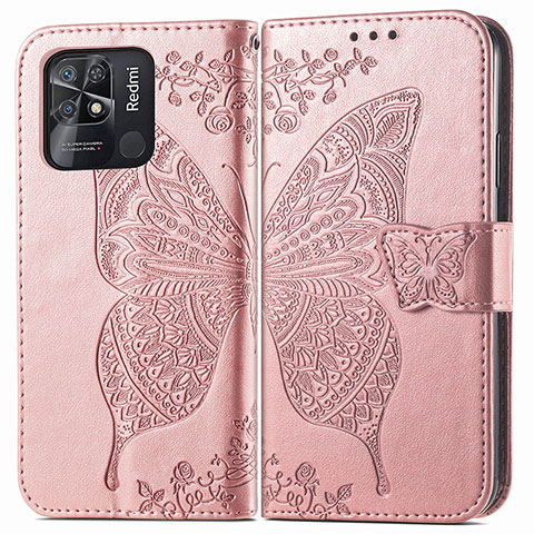 Funda de Cuero Cartera con Soporte Mariposa Carcasa para Xiaomi Redmi 10 Power Rosa