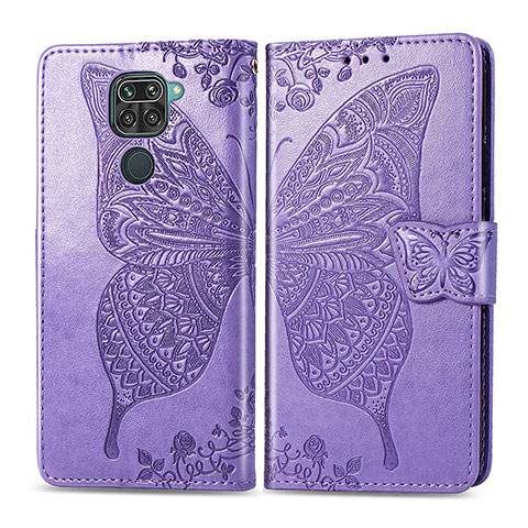 Funda de Cuero Cartera con Soporte Mariposa Carcasa para Xiaomi Redmi 10X 4G Purpura Claro