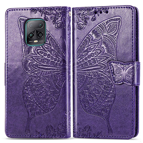 Funda de Cuero Cartera con Soporte Mariposa Carcasa para Xiaomi Redmi 10X Pro 5G Morado