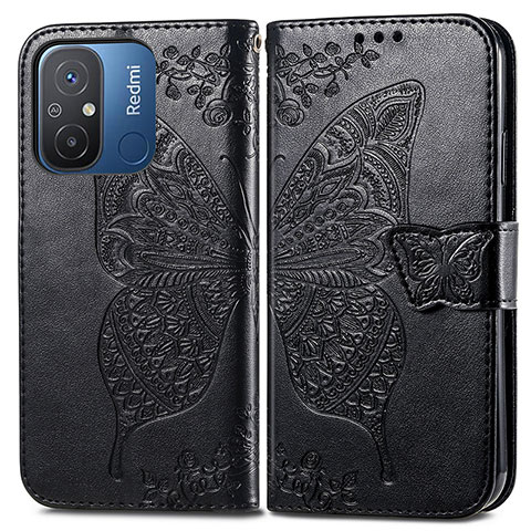 Funda de Cuero Cartera con Soporte Mariposa Carcasa para Xiaomi Redmi 11A 4G Negro