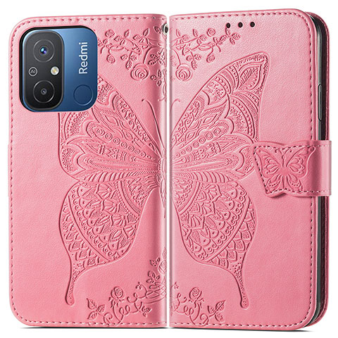 Funda de Cuero Cartera con Soporte Mariposa Carcasa para Xiaomi Redmi 11A 4G Rosa Roja