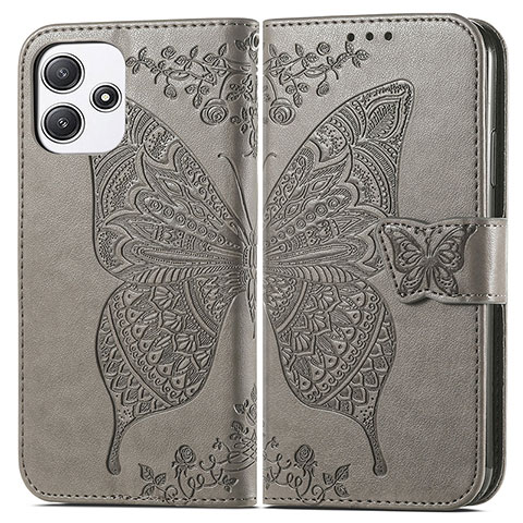 Funda de Cuero Cartera con Soporte Mariposa Carcasa para Xiaomi Redmi 12 5G Gris