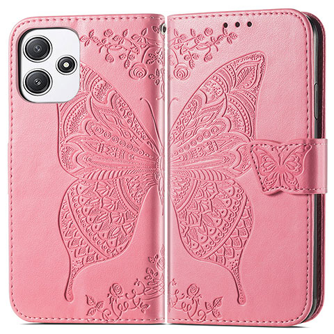 Funda de Cuero Cartera con Soporte Mariposa Carcasa para Xiaomi Redmi 12 5G Rosa Roja