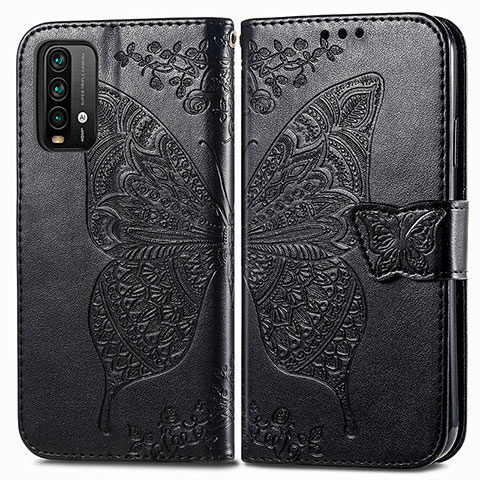 Funda de Cuero Cartera con Soporte Mariposa Carcasa para Xiaomi Redmi 9 Power Negro